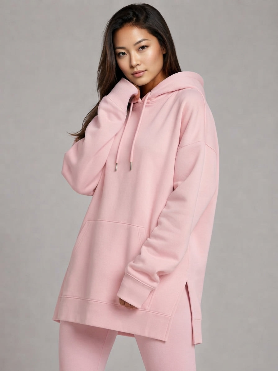 La Robe Sweat Longue Cocoon – Rose poudré